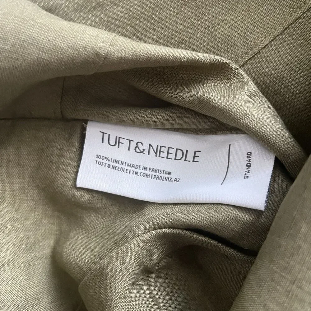 TUFT & NEEDLE 100% Linen European Flax 2 Standard Pillowcases Green Moss New